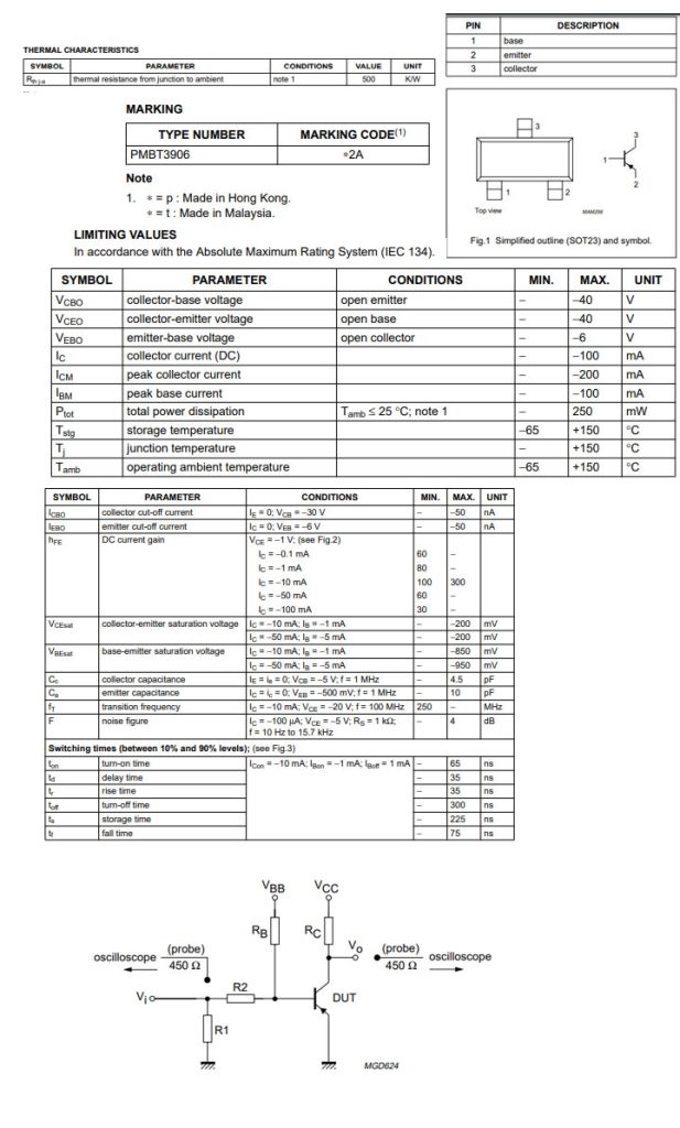 PMBT3906 ( W2A ) TRANSISTOR PNP SMD 0,2A 40V SOT23 5PCS ORBIT ELECTRONIC